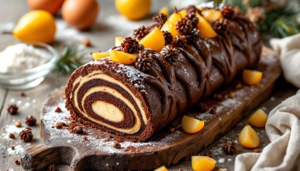 Bûche de Noël aux marrons et à la poire : un roulé facile, fondant et délicatement fruité pour un réveillon tout en douceur