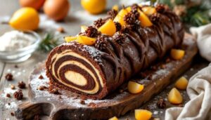 Bûche de Noël aux marrons et à la poire : un roulé facile, fondant et délicatement fruité pour un réveillon tout en douceur