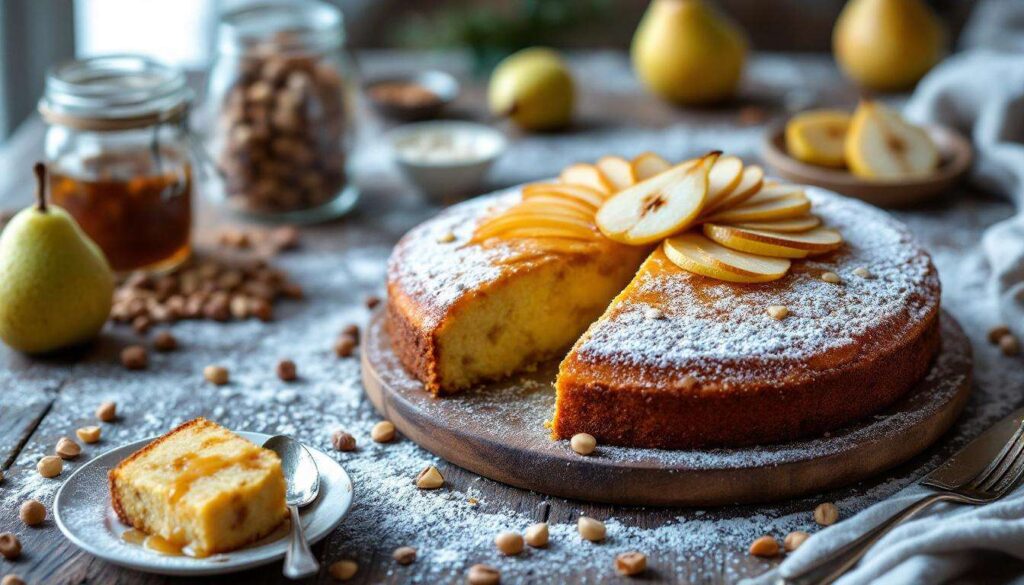 Un nuage de douceur et de fruits : le gâteau poire-noisette ultra moelleux prêt en 10 minutes de préparation pour régaler les goûters d’hiver