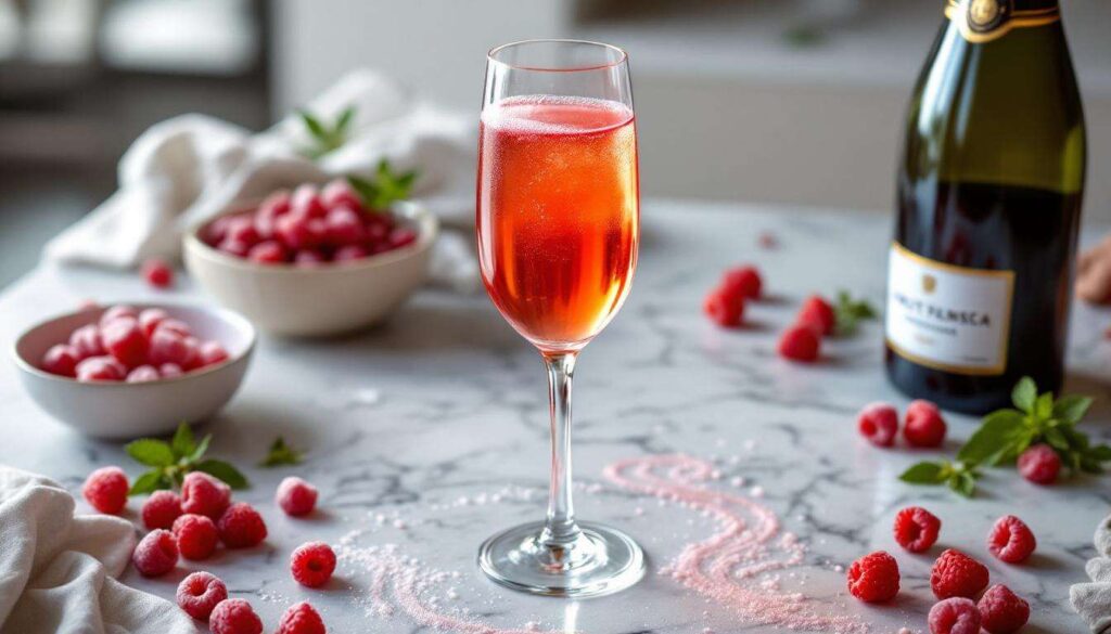 Un jour, un cocktail : mimosa champagne-framboise pour les soirées chics