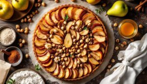 Une tarte pomme-poire crousti-noisettes parfumée d’épices : le dessert fruité et réconfortant parfait pour l’hiver
