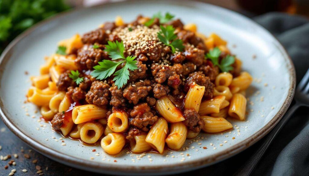 Macaronis au bœuf et au gochujang, ultra savoureux