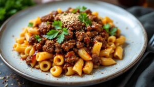 Macaronis au bœuf et au gochujang, ultra savoureux